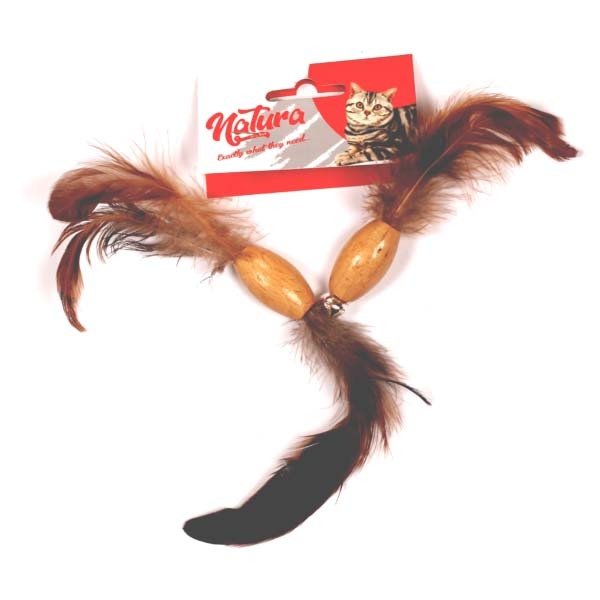 Natura 15 Cm Ptc-014 Tüylü Ahşap Oval İkili Oyuncağı | Kedi Zeka Oyuncağı
