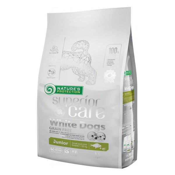 Nature's Protection 1.5 Kg Junior Beyaz Balıklı Tahılsız Beyaz Tüylü Küçük Irk Yavru | Yavru Köpek Kuru Maması