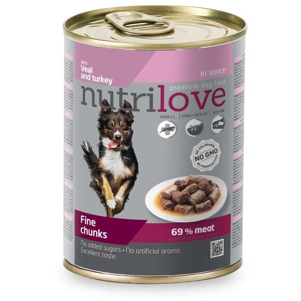 Nutrilove 415 gr Dana ve Hindi Parça Etli | Yetişkin Köpek Konserve Maması
