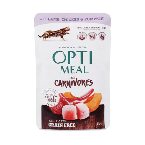 Optimeal 85 Gr For Carnivores Adult Kuzu Tavuk ve Balkabağı | Tahılsız Kedi Yaş Maması