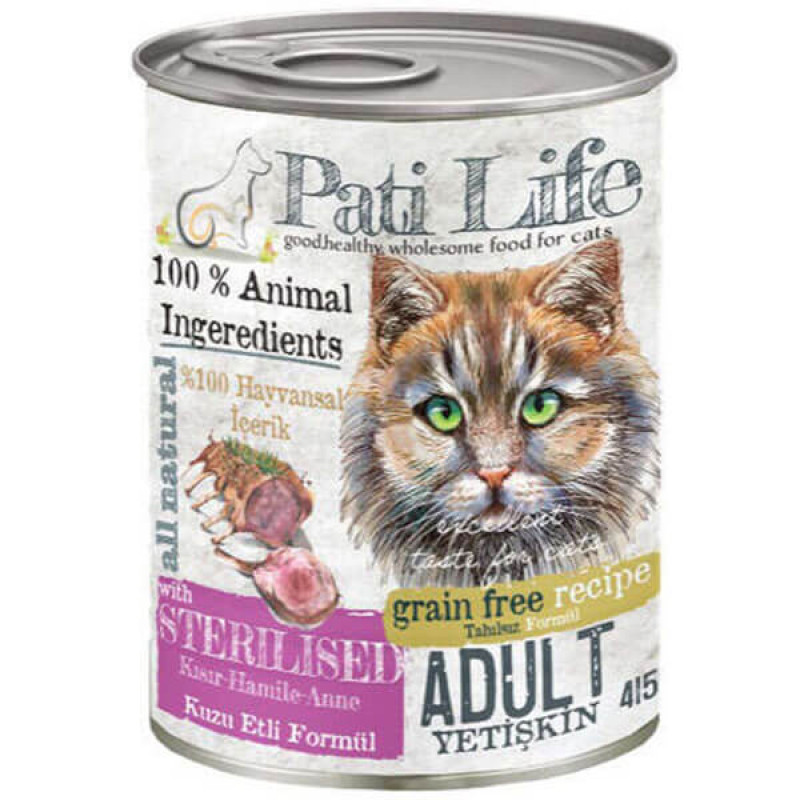 Pati Life 415 Gr Sterilised Tahılsız Kuzu Etli Pati Life 415 Gr Sterilised Tahılsız Kuzu Etli