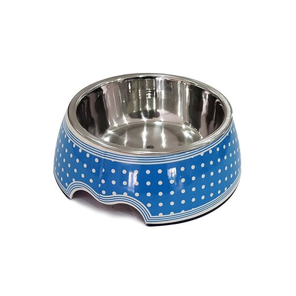 Pet Loves 160 Ml Mavi Benekli Desenli Melamin Mama ve Su Kabı 13x14x4,5 Cm | Metal Mama Ve Su Kabı