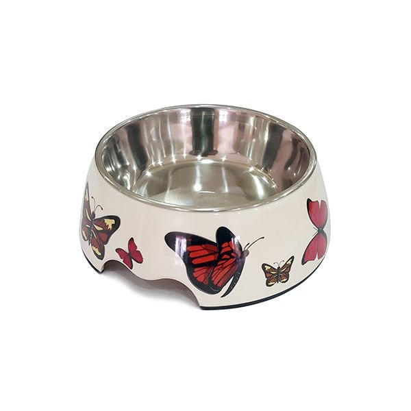 Pet Loves 350 Ml Düz Kelebek Desenli Melamin Mama ve Su Kabı 17,5x17x6 Cm | Metal Mama Ve Su Kabı