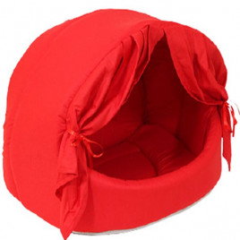 Vp-1551 Perdeli Kumaş Yuva Kırmızı 40X50X36h Cm | Yuvalı Köpek Yatağı