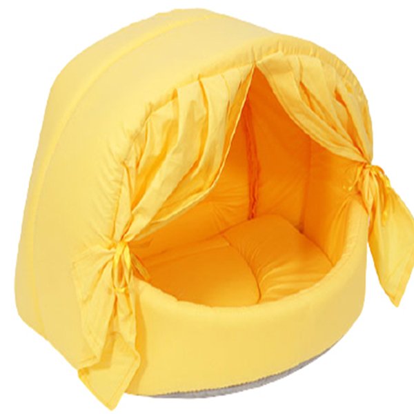 Petpretty Vp-1553 Perdeli Kumaş Yuva Sarı 40X50X36h Cm | Yuvalı Köpek Yatağı