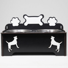  9 Cm Ahşap Mama ve Su Kabı Seti Siyah 2x300 Ml | İkili Mama Ve Su Kabı