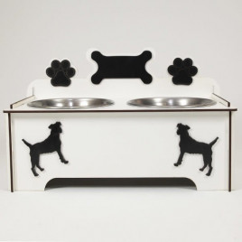 9 Cm Ahşap Mama ve Su Kabı Seti Beyaz 2x300 Ml | İkili Mama Ve Su Kabı