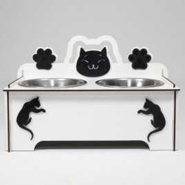 9 Cm Ahşap Mama ve Su Kabı Seti Beyaz 2x300 Ml | İkili Mama Ve Su Kabı