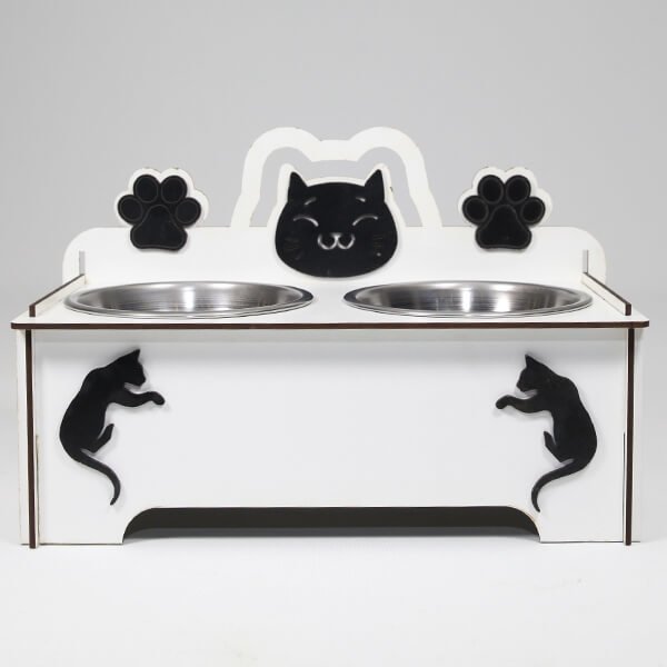 Petzz 9 Cm Ahşap Mama ve Su Kabı Seti Beyaz 2x300 Ml | İkili Mama Ve Su Kabı