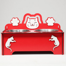 9 Cm Ahşap Mama ve Su Kabı Seti Kırmızı 2x300 Ml | İkili Mama Ve Su Kabı