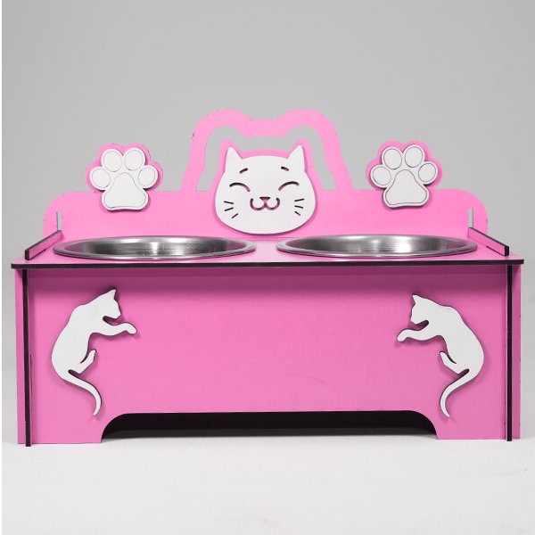 Petzz 9 Cm Ahşap Mama ve Su Kabı Seti Pembe 2x300 Ml | İkili Mama Ve Su Kabı