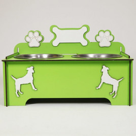 9 Cm Ahşap Mama ve Su Kabı Seti Yeşil 2x300 Ml | İkili Mama Ve Su Kabı