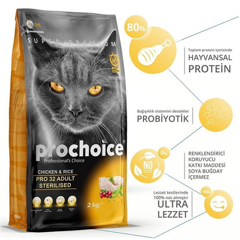 Pro Choice 15 kg 32 Sterilised Kısırlaştırılmış | Yetişkin Kuru Kedi Maması