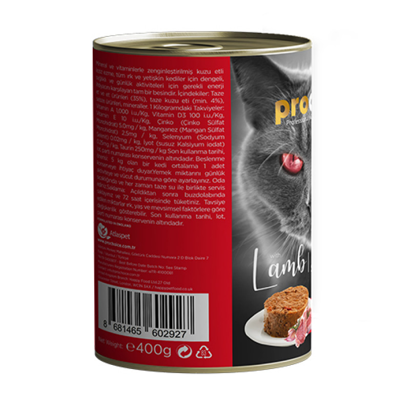 Pro Choice 6 Adet Adult Kuzulu Yetişkin 400 Gr | Kuzu Etli Kedi Maması