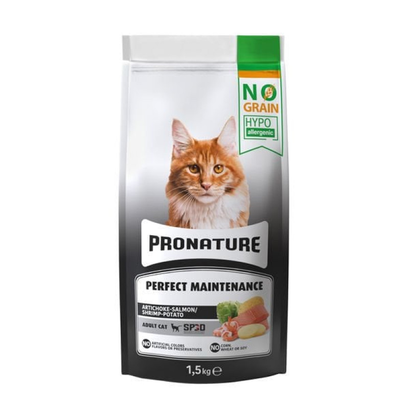 Pronature 1.5 Kg Hypo-Allergenic Tahılsız Somonlu Karidesli ve Enginarlı Yetişkin | Yetişkin Kuru Kedi Maması
