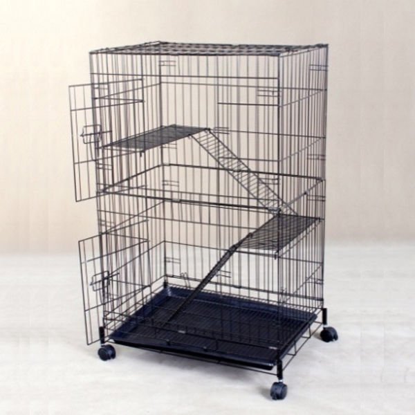 Qh Pet Cage 60x42x105 Cm 3 Katlı Siyah Dövme Kafes | Kedi Kafesi