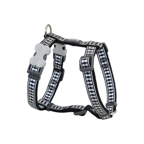 Red Dingo 20 Mm Reflektörlü Kemik Desenli Siyah Göğüs Tasması | Köpek Göğüs Tasması