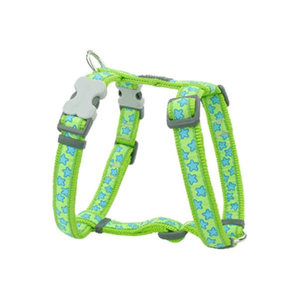 Red Dingo 20mm Lime Üzerine Turkuaz Yıldızlı Göğüs Tasması | Köpek Göğüs Tasması