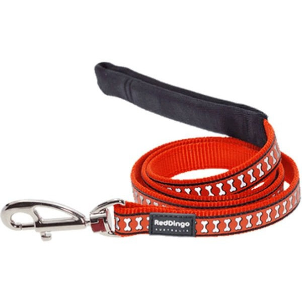 Red Dingo 20mm Reflektörlü Kemik Desenli Turuncu Uzatma | Köpek Gezdirme Tasması