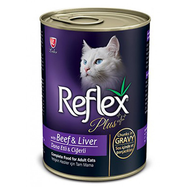 Reflex Plus 6 Adet Sos İçinde Dana Etli & Ciğerli Yetişkin 400 Gr | Sığır Etli Yaş Kedi Maması