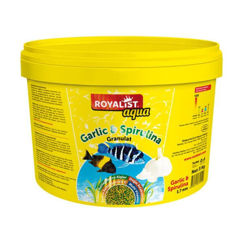 Royalist 3 Kg Aqua Sarımsak ve Spirulinalı Granül Kova Balık Yemi | Balık Yemi Kovası Royalist 3 Kg Aqua Sarımsak ve Spirulinalı Granül Kova Balık Yemi | Balık Yemi Kovası