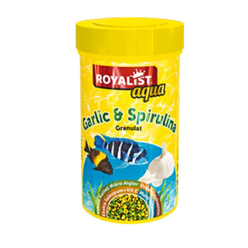 Royalist 40 Gr Aqua Sarımsak ve Spirulinalı Granül Balık Yemi 100 ml | Tatlı Su Akvaryumu Yemi Royalist 40 Gr Aqua Sarımsak ve Spirulinalı Granül Balık Yemi 100 ml | Tatlı Su Akvaryumu Yemi