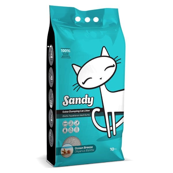 Sandy 10 Kg Ekstra Topaklanan Doğal Kum Okyanus Esintisi | Doğal Kedi Kumu