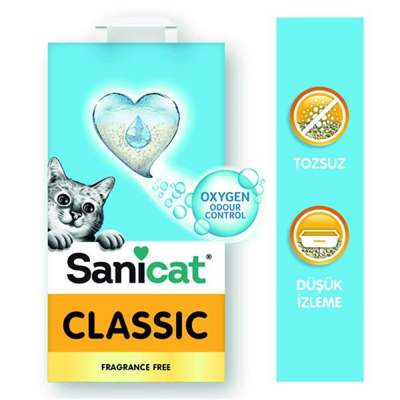 Sanicat 20 Lt Classic Oksijen Kontrollü Emici Kedi Kumu | Doğal Kedi Kumu