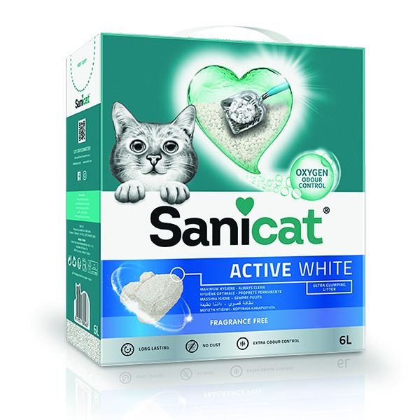 Sanicat 6 Lt Topaklanan Aktif Beyaz Kokusuz | Doğal Kedi Kumu