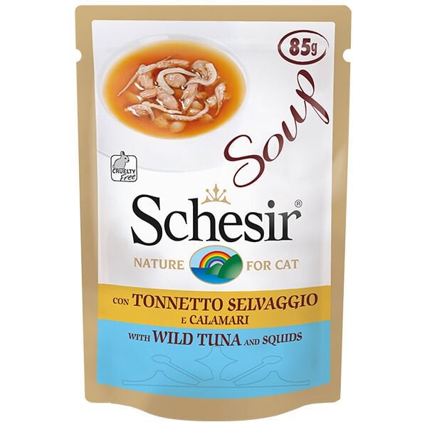 Schesir 85 Gr Soup Doğal Alabalık ve Kalamar | Yetişkin Kedi Maması