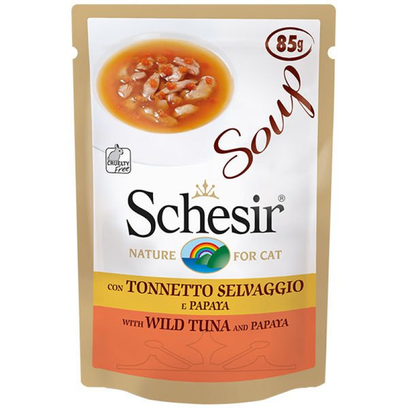 Schesir 85 Gr Soup Doğal Alabalık ve Papaya | Yetişkin Kedi Maması Schesir 85 Gr Soup Doğal Alabalık ve Papaya | Yetişkin Kedi Maması