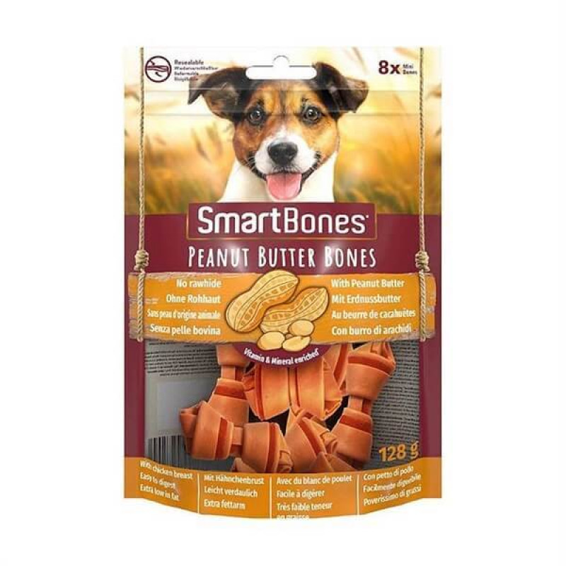 SmartBones 8'Li Tavuklu Fıstık Ezmeli Mini Düğüm Kemik Köpek Ödülü 128 Gr SmartBones 8'Li Tavuklu Fıstık Ezmeli Mini Düğüm Kemik Köpek Ödülü 128 Gr