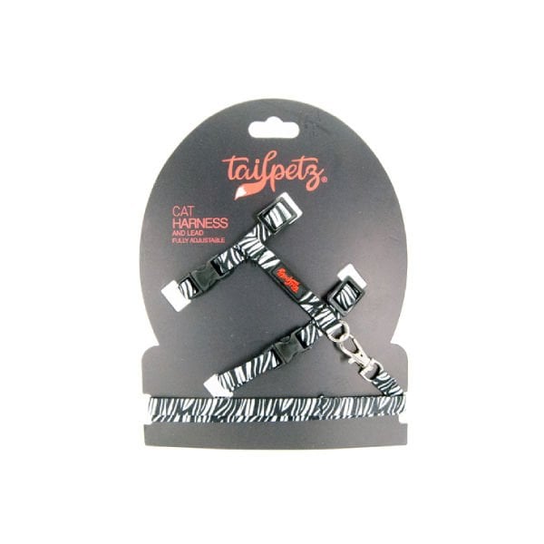 Tailpetz 22-30 Cm Ayarlanabilir Göğüs ve Gezdirme Tasması Zebra | Kedi Gezdirme Tasması