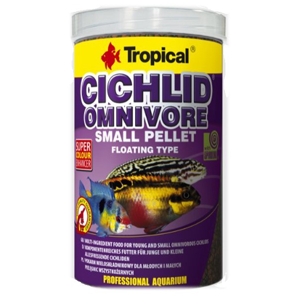 Tropical 360 Gr Cichlid Omnivore Small Pellet Karışık Beslenen Cichlid Balıkları İçin Pellet Balık Yemi 1000 Ml | Özel Akvaryum Yem