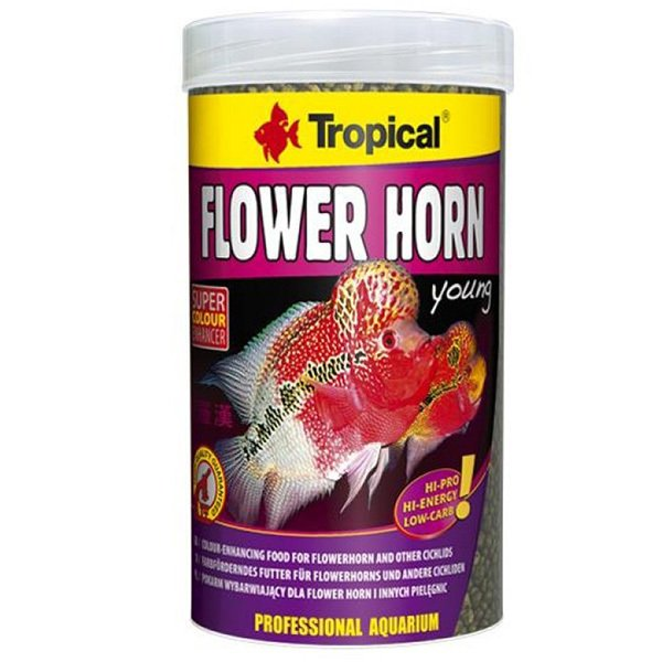 Tropical 95 Gr Flower Horn Young Pellet Genç Flower Horn Balıkları İçin Renklendirici Balık Yemi 250 Ml | Özel Akvaryum Yem