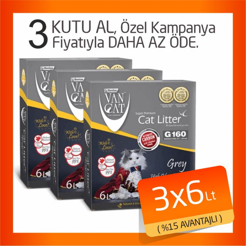 Vancat 3x6 Lt Premium Active Karbonlu Kokusuz Kedi Kumu | Doğal Kedi Kumu Vancat 3x6 Lt Premium Active Karbonlu Kokusuz Kedi Kumu | Doğal Kedi Kumu