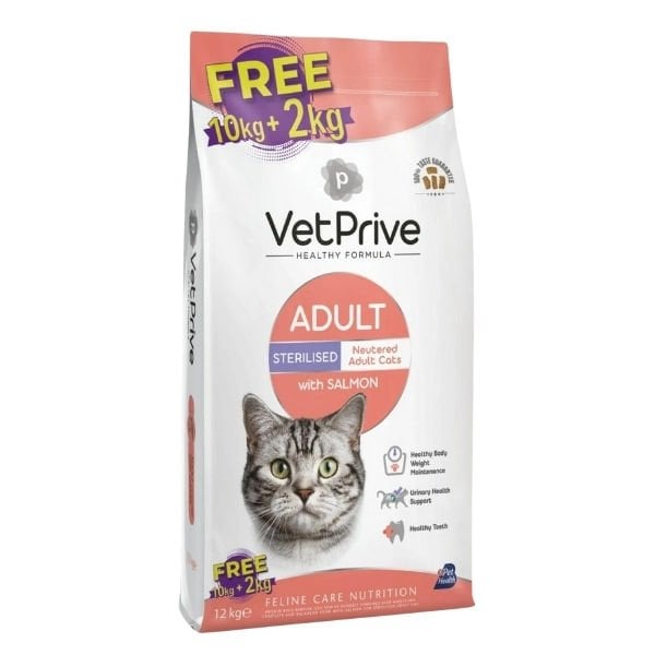 Vet Prive 10+2 Kg Sterilised Somonlu Yetişkin Kısırlaştırılmış Maması | Somonlu Kedi Kuru Maması