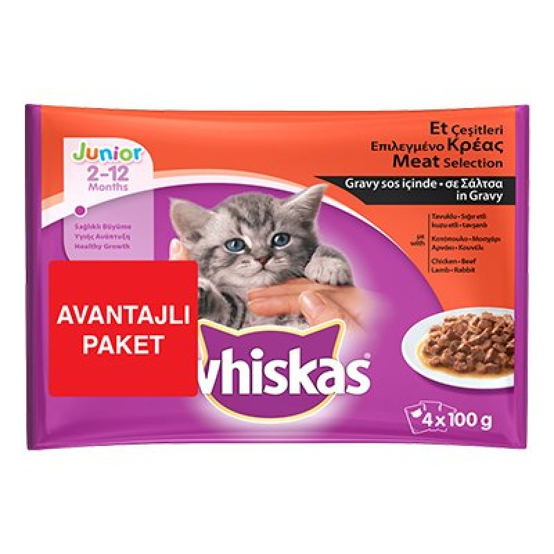 Whiskas 4 Adet Pouch Yavru Karışık Etli Gravy Soslu 100 Gr | Yavru Kedi Maması
