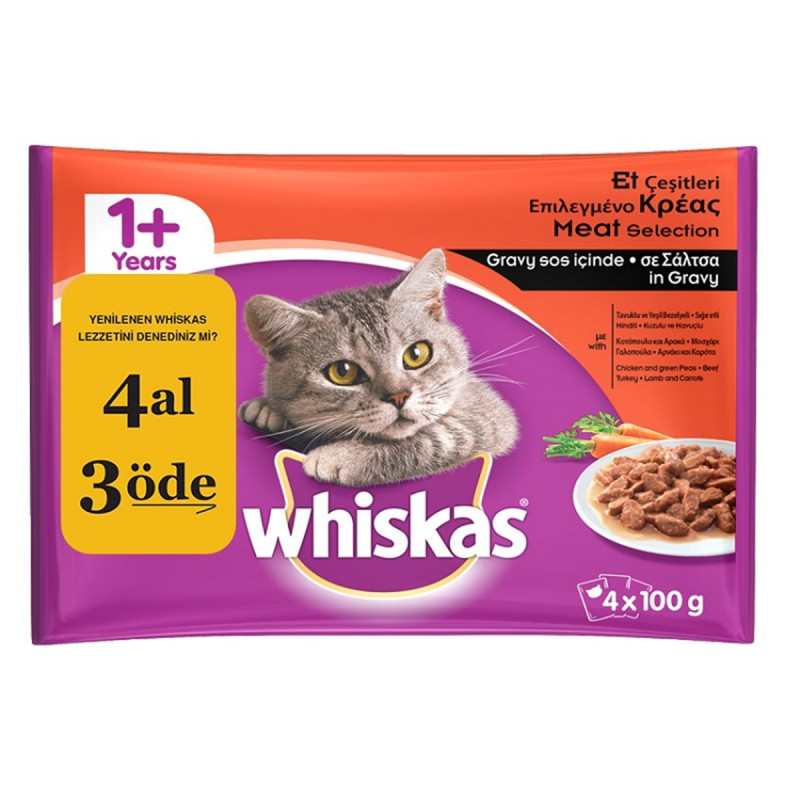 Whiskas 4 Adet Karışık Et Seçenekleri Gravy Soslu Pouch 100 Gr | Yetişkin Kedi Maması Whiskas 4 Adet Karışık Et Seçenekleri Gravy Soslu Pouch 100 Gr | Yetişkin Kedi Maması