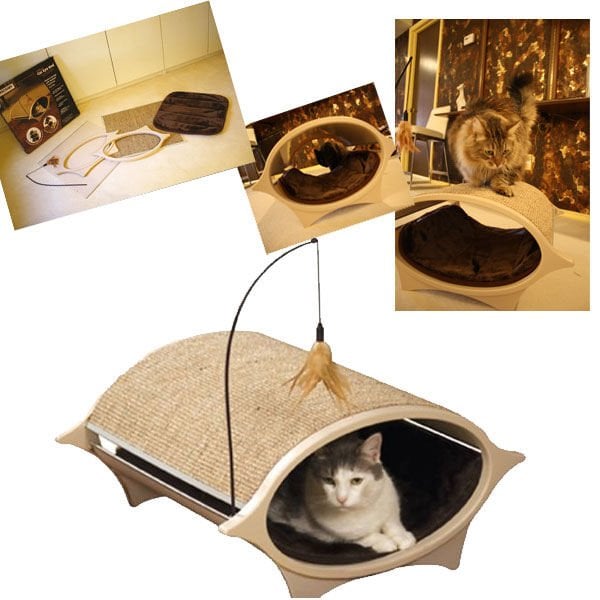 Wingpet Tırmalamalı İp Oyuncaklı Kapalı Yatak Kahverengi | Kedi Kutu Yatak