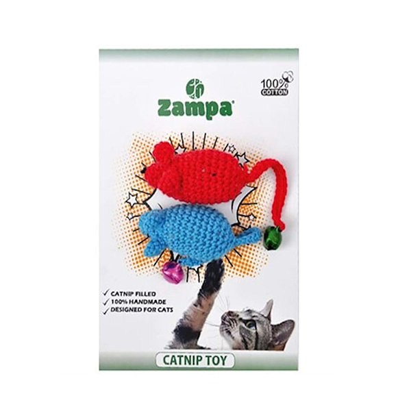 Zampa Catnipli İkili Zilli Örgü Fare Oyuncağı | Kedi Fare Oyuncak