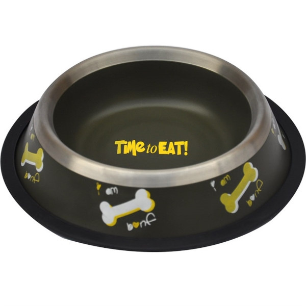 Zampa 64 Oz Kaymaz Tabanlı Kemik Desenli Mama Su Kabı | Metal Mama Ve Su Kabı