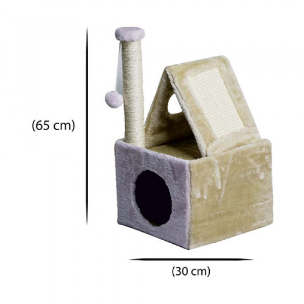 Zampa 30x30x65 Cm Yuvalı Çatılı Kedi Evi Tırmalama | Tırmalama Tahtalı Kedi Evi
